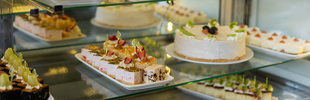 Pastries in a bakery merchandiser